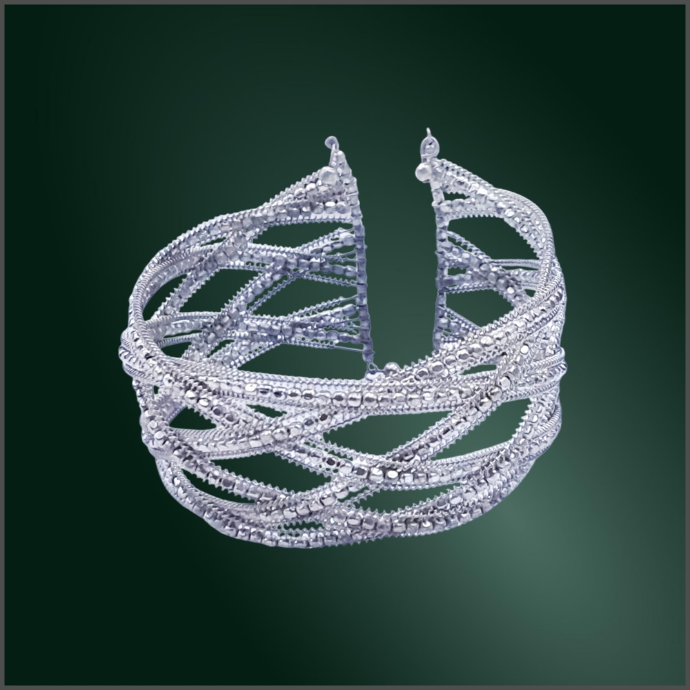 Silver Tone Crisscross Lattice Open Cuff Statement Bracelet